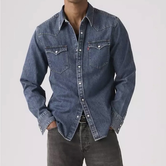 Levi's Other - Levi's Barstow Men's XXL Denim Long Sleeve Western Shirt Blue Pearl Snap